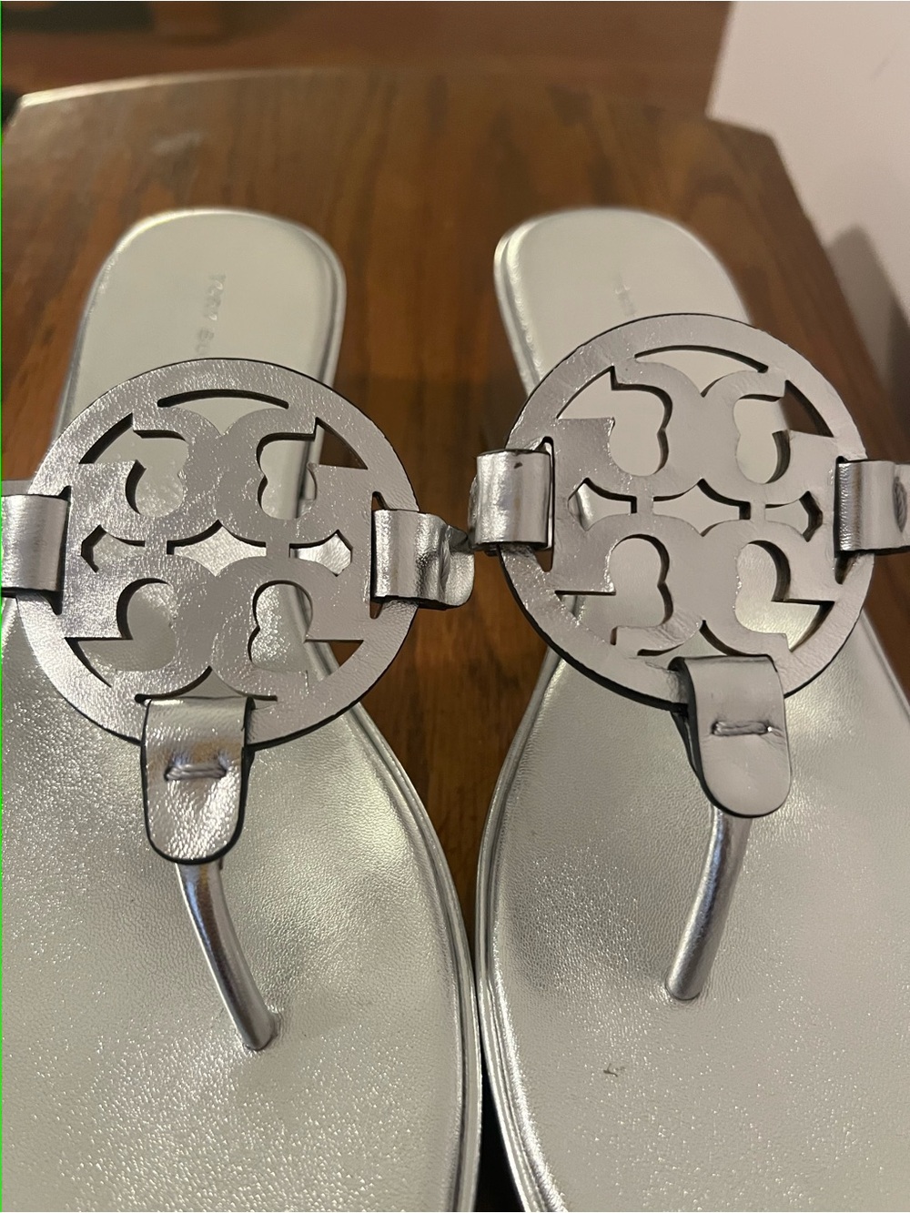 Tory Burch Miller Wedge Metallic Leather Thong Sandals - Picture 2 of 8